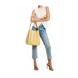 NEW MODA LUXE zelda pleated detail hobo handbag in butter yellow